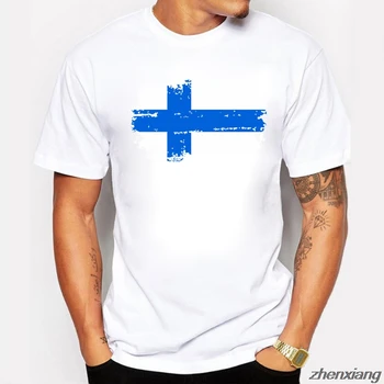 Fínska štátna Vlajka Printed Tee košele, krátke tričká Nostalgické štýle star Hráčov, Fínsko Fanúšikov Fandiť Tričká Pre Mužov lete