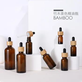 200 x prírodného bambusu spp Amber Sklo Kvapkadla Fľaša Aromaterapia Kvapaliny sérum 1oz základné základný masážny olej Pipety Naplniteľné