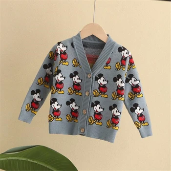 Disney Baby Chlapci, Dievčatá Cardigan Mickey Mouse Pletený Sveter Cardigan Deti Topy S Dlhým Rukávom Deti Oblečenie Zimné Oblečenie Kabát