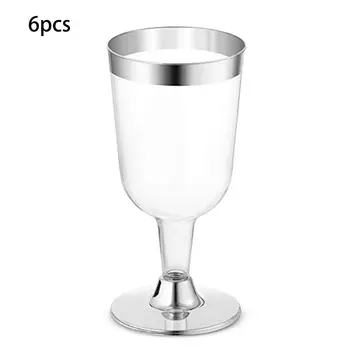 6 Ks 180ML Jednorazové poháre na Víno, Zlato Strane Fire Plastové Šampanské Flauty Home Party Dodávky Šampanské Poháre