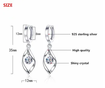 925 Sterling Silver Módne Lesklé Crystal Dámske'Clip Náušnice pre Ženy Šperky Valentína Darček Veľkoobchod