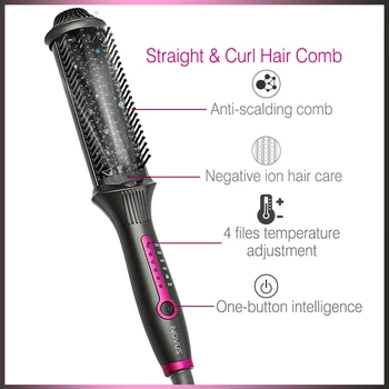 NOVÝ Keramický Rýchlo Hair Straightener Špirála Elektrické Vlasy, Kefa, Hrebeň Železa Auto Straight & Curl LED Displej Negatívne iónová Funkcia