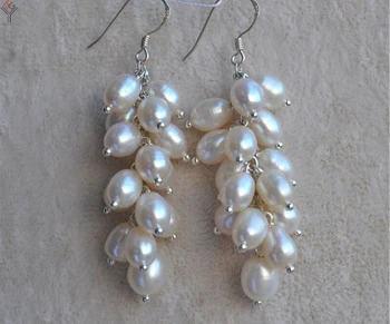 10 párov / veľa žien Šperky, Náušnice 5x6mm white pearl banda pearl korálky visieť háčik náušnice sladkovodná perla