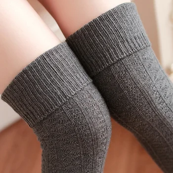 Zimné Zrastov Dlhé Ponožky Teplé Ženy Dievča Nad Kolená Vysoké Ponožky Jednofarebné Bavlnené Bežné Prekladané Dlhé Ponožky Nové Módne