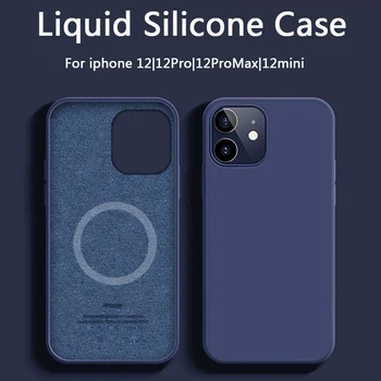 Luxusné Značky Kvapalné Silikónové puzdro Pre iPhone 12 Mini Pro Max 12Pro iPhone12 s Magnetom Krúžok Kryt MagSafe