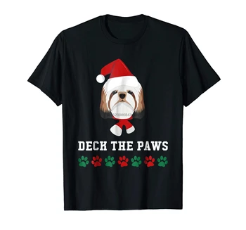 Shih Tzu Palube Labky T-Tričko-pánske T-Shirt-Čierne Vianoce Psa -