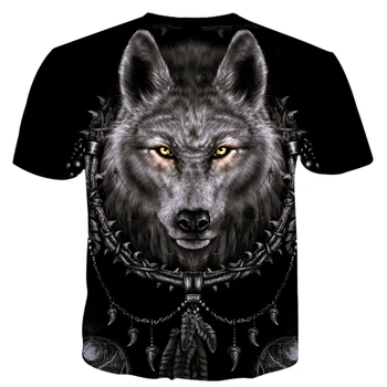 Divokých Zvierat Vlk a Indiáni T Shirt Muži Móda Oblečenie 3D Tlač Muži/Ženy Harajuku Štýl Streetwear Topy T82