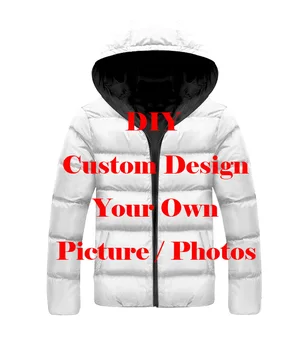 LIASOSO DropShip 3D Tlač Muži Ženy Diy Custom Design Obrázok, Fotografiu pánske Sako Plus Velvet Zips Teplá Nadol Dieťa Vyplnené Kabát
