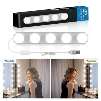 Make-up Márnosť Kabinetu Zrkadlo Svetlo Super Jasná 5 LED Žiarovky, led tvoria Ľahké Prenosné Kozmetické Zrkadlo Svetlo USB Napájané Svietidlo