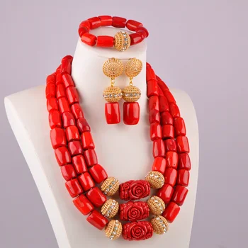 Africké Korálky Červený Korál Šperky Sady Nigéria Svadobné Šperky Nigéria Doprava