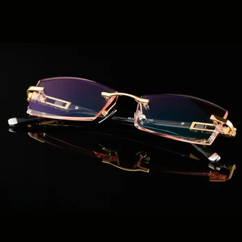 Luxusné Súkromné Vlastné Titánové Okuliare Bez Obrúčok Mužov 1.61 Vysokej Jasné Šošovky Muž Krátkozrakého Okuliare Zlato Presbyopic Okuliare 619