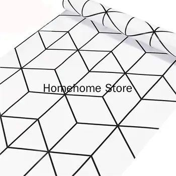 Kôra a Držať Hexagon Samolepiace Stenu Papier Čiernej a Bielej Geometrické WallpaperDrawer Líniové Roll pre Domáce Použitie