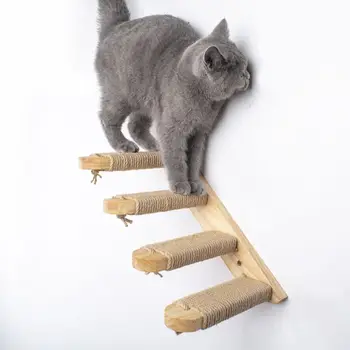 Nástenné Mačka Lezenie Rebríka Schodov Mačiatko Pet KUTILOV, Nábytok Hrať Domu Drevené preliezky s Sisalové Lano Hračiek pre Mačky C42