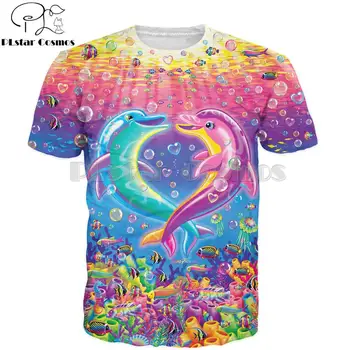 PLstar Vesmíru Lisa Frank Dolphin Srdce T-Shirt Cartoon mora zviera 3d Tlač Unisex tričká letné štýl Streetwear Bežné tees