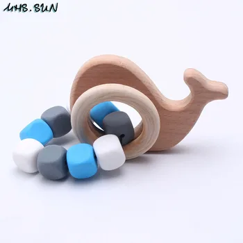 MHS.SLNKO potravinársky náramok žuvacie silikónové perličiek&pôvodné drevené zvierat veľryba hračka najlepšie baby dieťa počiatočných náramok šperky