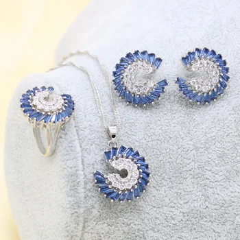 XUTAAYI Modrá Semi-drahé Strieborné Farebné Šperky Sady pre Ženy Stud Náušnice, Náhrdelník Prívesok, Prsteň Náramok