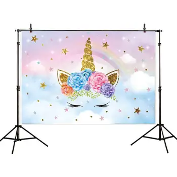 Allenjoy fotografie pozadie banner jednorožec 1. narodeniny rainbow hviezdy. baviť sa mraky pozadí photobooth Baby Sprcha Strany Photozone