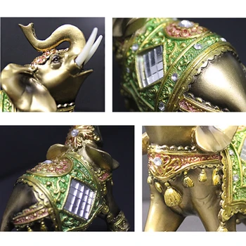 Šťastný Slon Socha Slona Figúrky Živice Záhrada miniatúr, Zlaté Fengshui Slon s batožinového priestoru až Domov Dekorácie