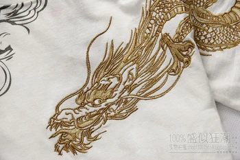 Vyšívané T-shirt pre Mužov a Ženy v Čínskom Štýle Vyšívané Tetovanie Krátke Rukávy Tričko Voľné T-shirt Camiseta Masculina