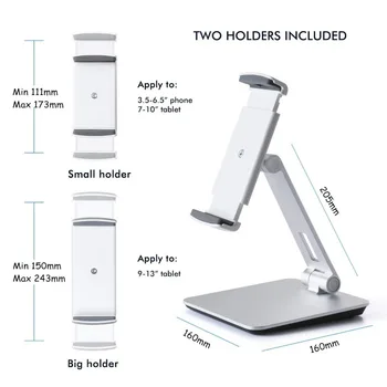 Nový Univerzálny Smartphone & Stojan Tabletu, Hliníkový Stôl Mount Držiak sa hodí pre 3.5-6.5 palcový Smartphone 7-13 palcový iPad Pro Air Mini