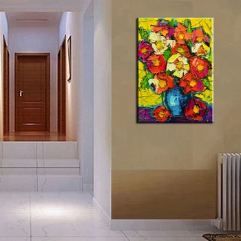 Hrubé Textúry Ručne Maľované Kvet, olejomaľba na Plátne Vysokej Kvality Domov obývacia Izba Dekorácie Interiéru Abstraktné Maľby Nástenné