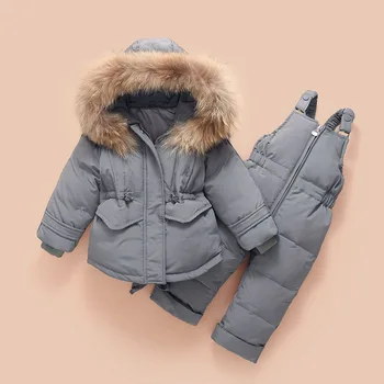 2019 Detí nadol bunda oblek nové zimné dieťa podväzkové nohavice muž dieťa dievča mýval vlasy lyžiarske oblek