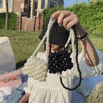 Móda Ručne tkané Mini Pearl Tašky Lady Korálkové Taška cez Rameno Ženy Party Kabelka, Malá Čierna Perla Posol Kríža márnici 2020