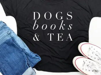 Psy, Knihy a Čaj Písmená Ženy tričko Bavlna Bežné Vtipné tričko Pre Pani Yong Dievča Top Tee Kvapka Loď S-210