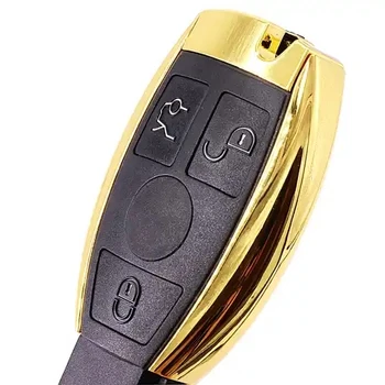 KEYECU Zlaté Smart Remote Tlačidlo Shell 3 Tlačidlo pre Benz Mercedes-Benz BGA & NEC 2000+ (S Battry Držiaka)
