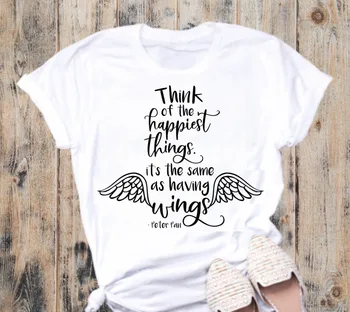 Nové Myslieť Najšťastnejší Veci, je To Rovnaké Ako S Krídlami Tees T-Shirt Grafické Anjel Grafické Estetické Tričko Tees