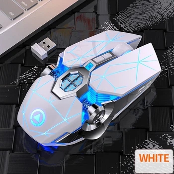 Herná Myš Bezdrôtová Nabíjateľná Silent Mouse LED Podsvietený 2.4 G USB Optická 1600DPI Ergonomická Myš Hernú Plochu Na PC Notebook