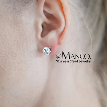 E-Manco Klasické Luxusné CZ Stud Náušnice pre ženy minimalistický nehrdzavejúcej ocele, náušnice, módne šperky, 3 farby