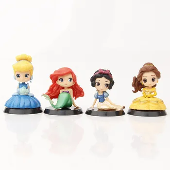 8Pcs/Set Q Posket Disney Princezná Obrázok Hračky Snow White Belle Morská víla Rapunzel Ariel Popoluška PVC Model Bábiky