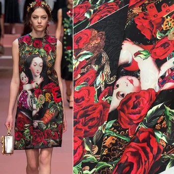 98X144cm Fashion Week Dráhy Rose Amore Vytlačené štítky na Jacquardove Šaty Textílie na Jeseň Zimné Šaty, Šitie urob si sám