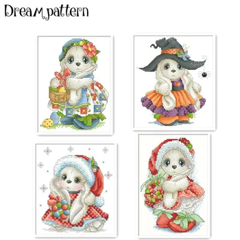 Halloween králik cross stitch package Vianočný veniec 18ct 14ct 11ct tkaniny bavlnené nite na výšivky HOBBY ručné vyšívanie