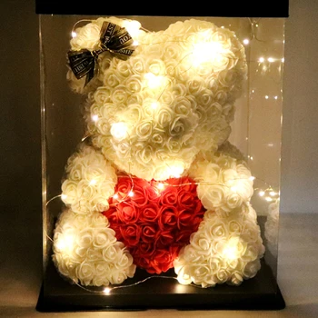 25 cm Rose macko Umelej Peny Kvet S Led Svetlo Nový Rok Valentines Vianočné Darčeky Box Domov Svadobné Dekorácie