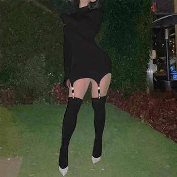 KANCOOL Jeseň Zima Long-Sleeve Vysokej Krku Šaty Slim-Fit Hip Sexy Háčik Ponožky Módne Kylie Jenner Mini Šaty S Pančuchy