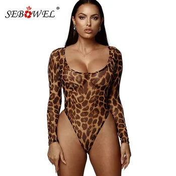 SEBOWEL Sexy Leopard Oka Kombinézu Jumpsuit Ženy Dlhý Rukáv Veľký O-krku Úplnej Gepard Tlač Ženské Telo Top Oblečenie Kombinézach