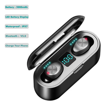 Bezdrôtové Slúchadlá Bluetooth V5.0 F9 TWS Bezdrôtové Bluetooth Slúchadlá LED Displej S 2000mAh Power Bank Headset S Mikrofónom