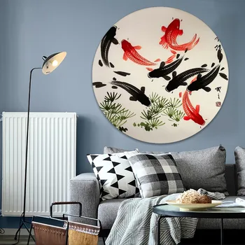 1 Kus Kruhové Štýle Japonského Umenia Koi Fish Plátno na Maľovanie Moderných Domov Dekoratívne HD Typ Tlače Obrázok Pre Steny v Obývacej Izbe