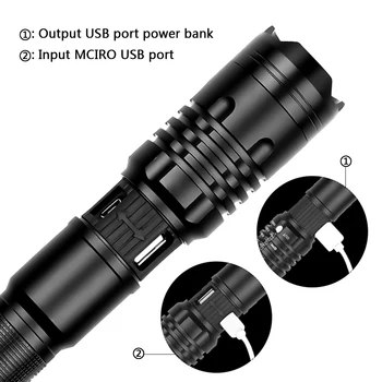 XHP90.2 Taktické LED Baterky USB Nabíjateľné Zoomovateľnom Pochodeň Powerbank Funkcia 18650 alebo 26650 Batérie Hliníkovej Zliatiny Svietidla