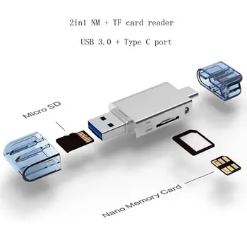 1 ks 2v1 USB 3.0 Typ C k Micro SD TF Čítačka Pamäťových Kariet pre Huawei NM Nano Karty