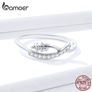 Bamoer 925 Sterling Silver Leaf Prst Prstene pre Ženy Jasné, CZ Spevnené Kórea Štýl Hypoalergénne Módne Šperky BSR111