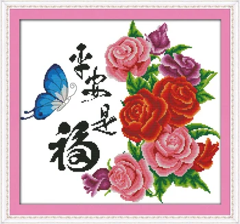 Mier je požehnaním kvet maľovanie počíta tlač na plátno DMC 14CT 11CT DIY Cross Stitch čínsky Výšivky, Výšivky kit Set