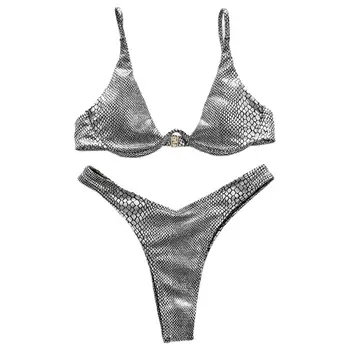 Ženy Lete Sexy Brazílske Bikini Set Holografické Lesklé Kovové Push Up Plavky Čalúnená Underwire Pláž, Kúpanie Oblek 2020