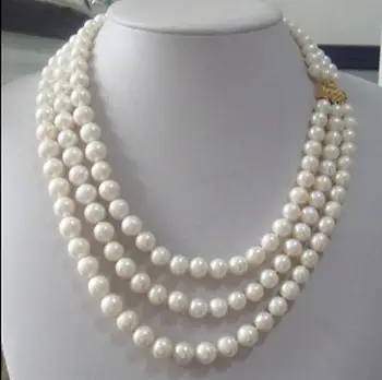 Triple strandsAAA 7-8mm Reálne Austrálsky south sea white pearl náhrdelník 17-19