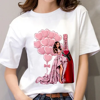 2020 Krásy Šampanské Vzor Tlače Ženy T-shirt Letnej Móde Harajuku Tričko Bežné Streetwear Topy Žena T-shirt Oblečenie