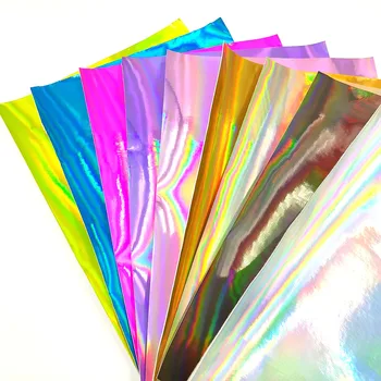 9pcs Dúhové Holografické Laser PU Kožené Textílie Vinyl Rainbow Vlasy Luk DIY Náušnice Plavidlá Materiál