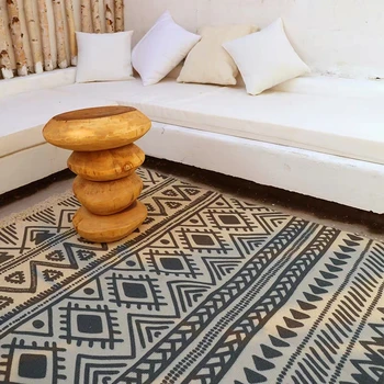 Maroko štýl béžová biela geometrický vzor bavlna obývacia izba koberec, Pastorálna dekorácie posteli koberec, Nordic konferenčný stolík mat