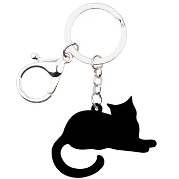 Bonsny Akryl Cartoon Kvetinový Halloween Cat Kitten Kľúčenky Keychains Krúžky Zvierat Šperky Pre Ženy, Dievčatá Kabelka Charms Darček